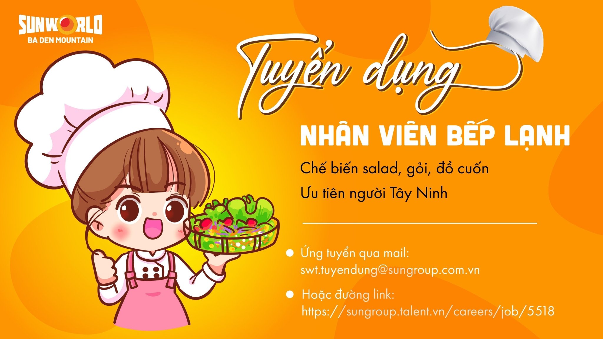 SUN WORLD BADEN MOUNTAIN TUYỂN DỤNG NHÂN VIÊN BẾP LẠNH