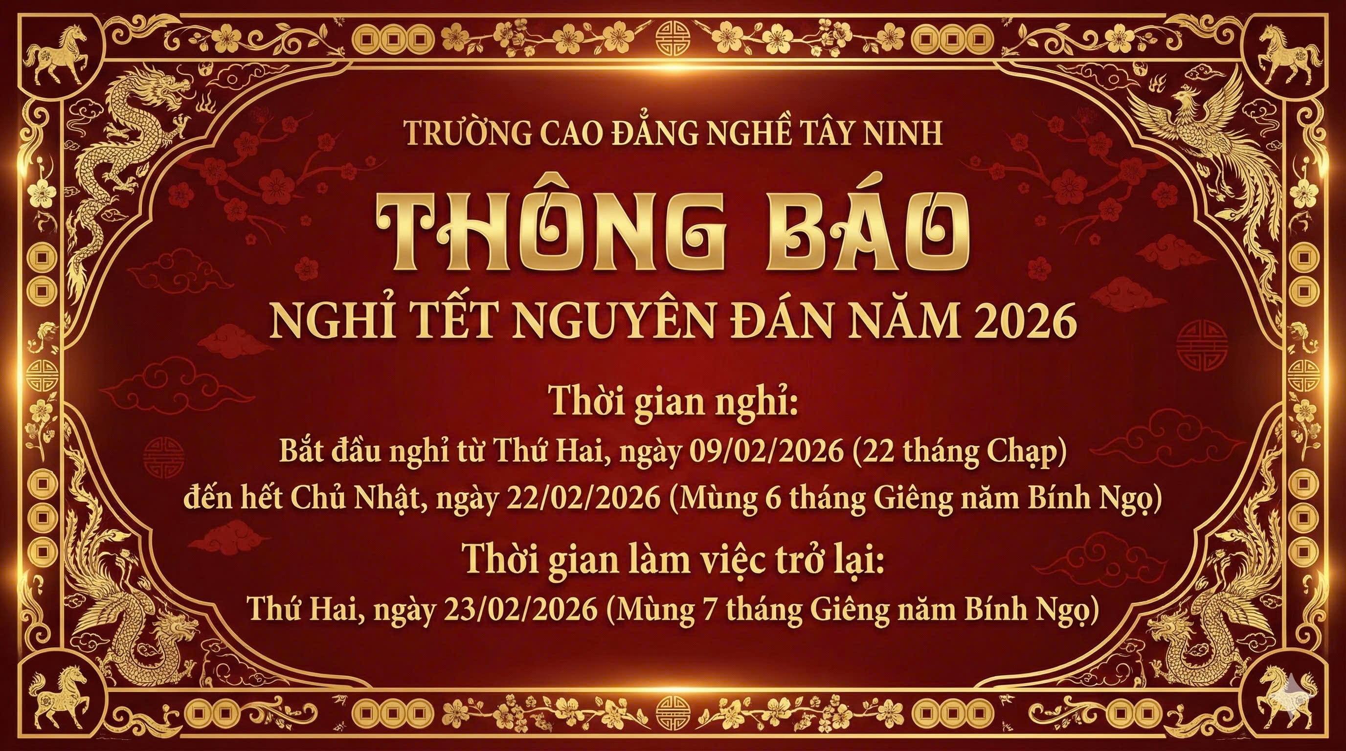Thông báo Nghỉ Tết Nguyên Đán năm 2026