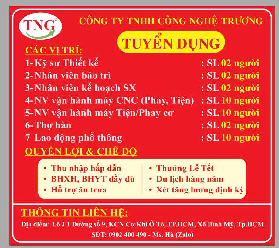 CÔNG TY TNHH CÔNG NGHỆ TRƯƠNG Tuyển dụng